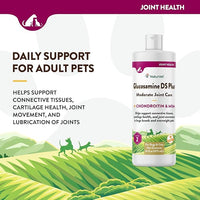 NaturVet Glucosamine DS Plus Hip & Joint Support Liquid Pet Supplement – Level 2 Moderate Care for Dogs & Cats – Includes Glucosamine, MSM, Chondroitin – 16 Oz