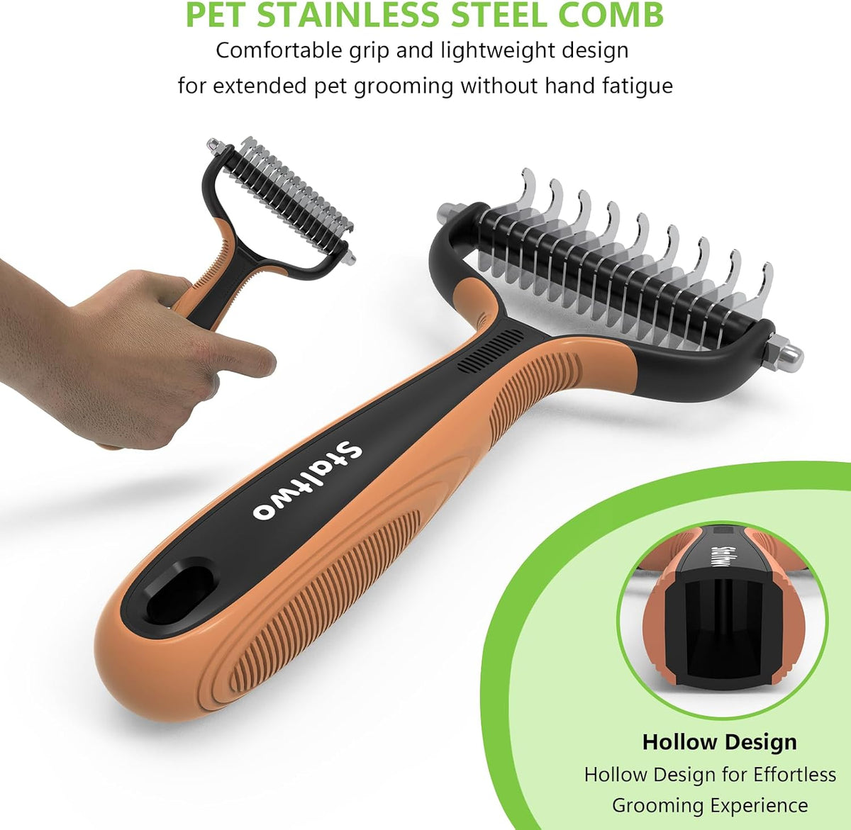 Deshedding Dog Brush for Shedding, Undercoat Rake for Dog&Cat – Essentials for Dogs - Orange - image 4