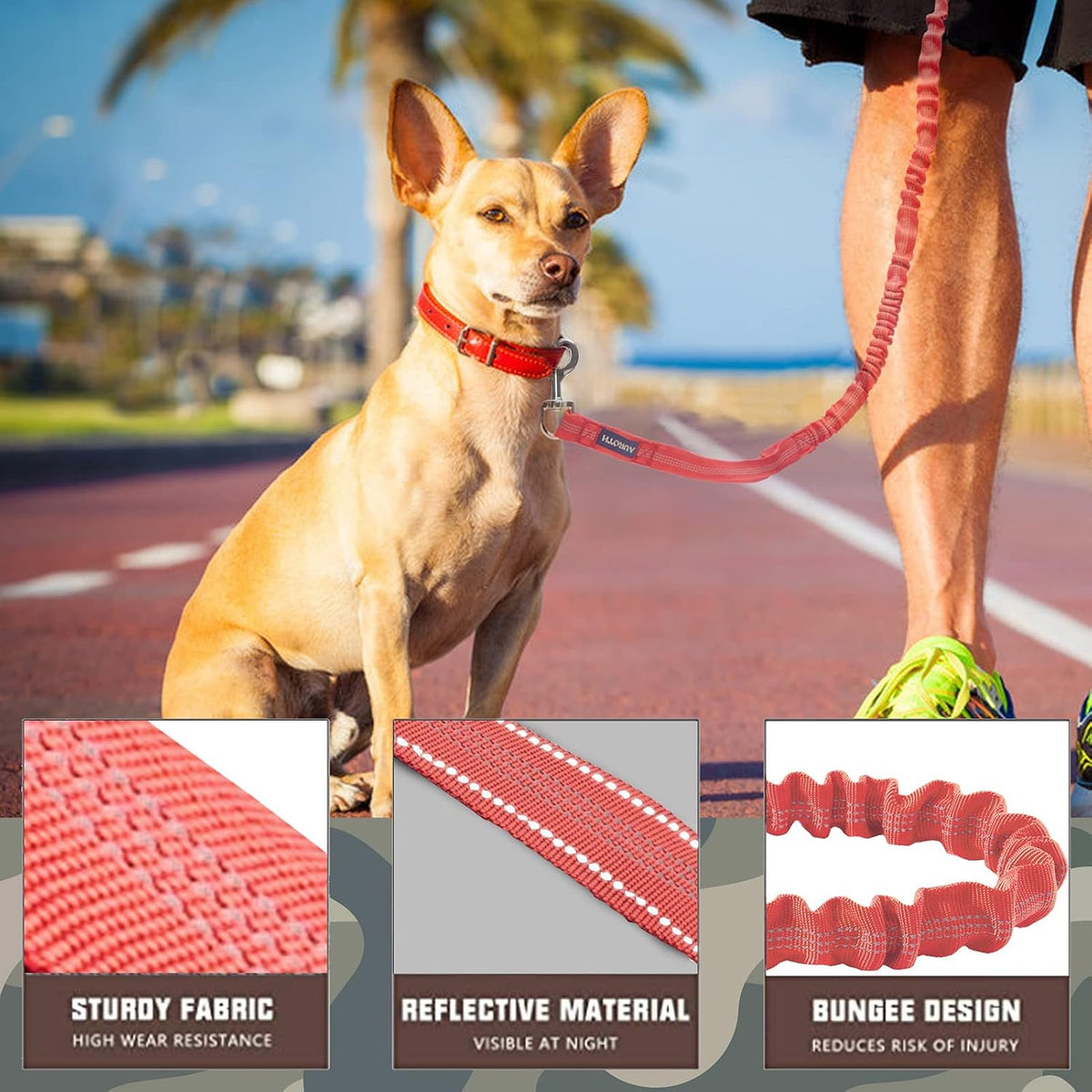 AUROTH Bungee Dog Leash for Large Dogs - Red / MAX: 4.5 FT - image 2