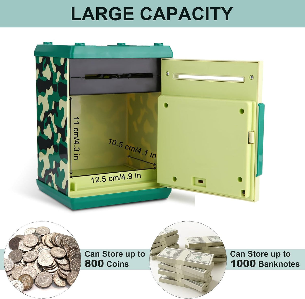 Pup Go ATM Piggy Bank for Kids, Password Electronic Kids Safe - Camo Green - image 4