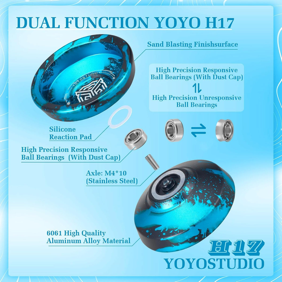 YOYOSTUDIO H17 dual purpose aluminum trick yoyo with strings, glove and case - view 8
