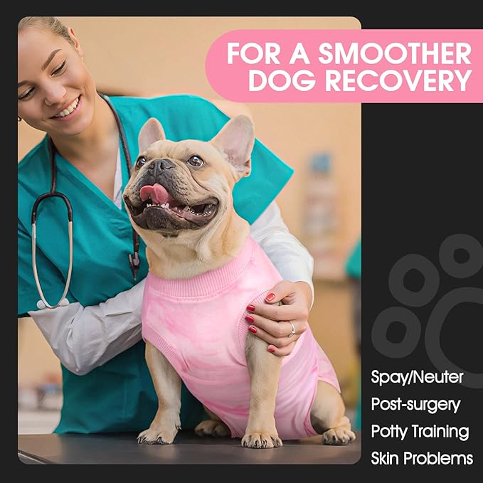 FUAMEY Recovery Suit for Dogs After Surgery,Soft Breathable Dog Bodysuit E-Collar & Cone Alternative Surgical Suit,Male Female Dog Neuter Spay Suits Anti Licking Wounds Onesie Pink Tie Dye S