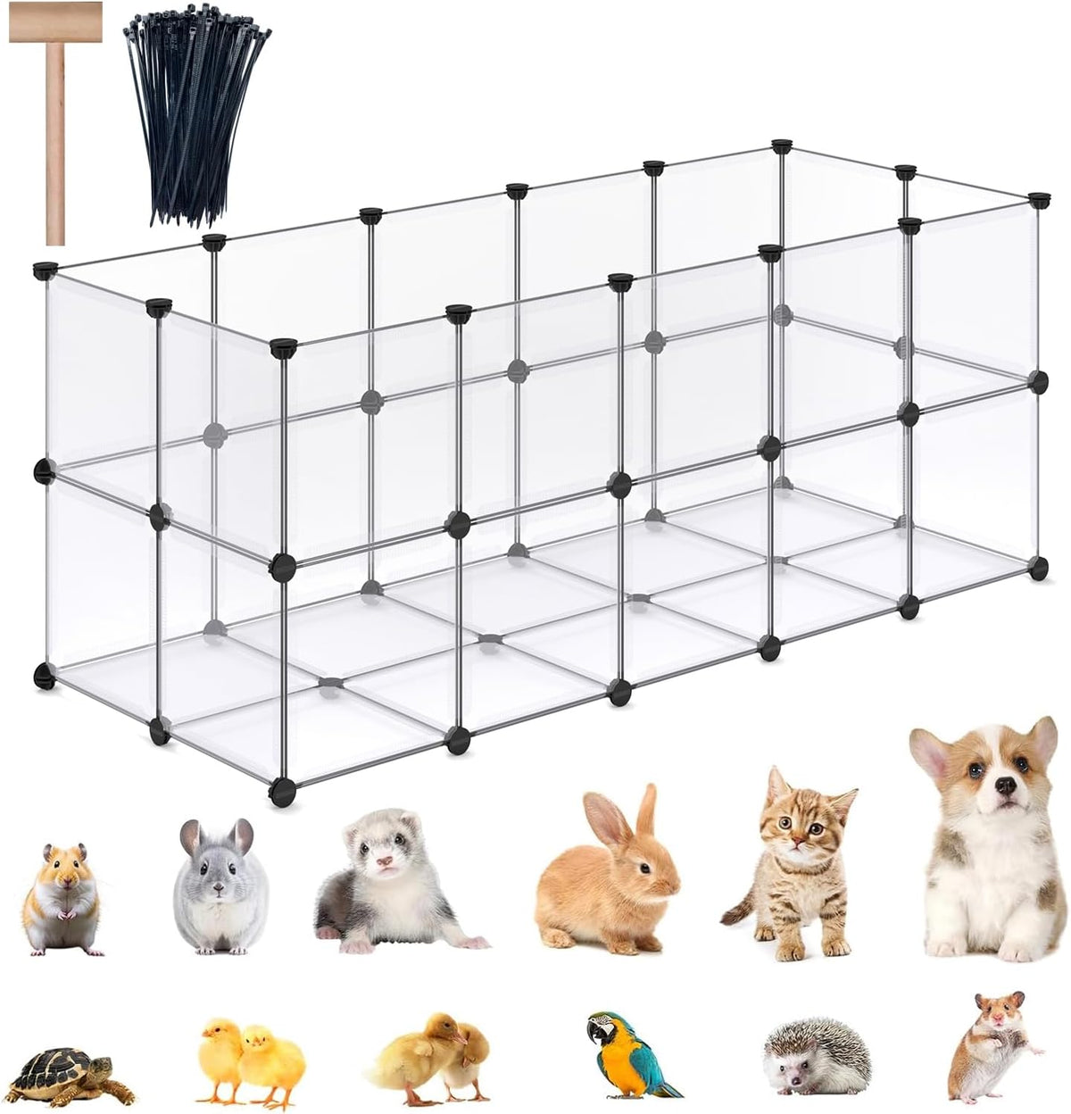 DINMO 28 Panels Bunny Playpen, Iron Net Bottom - Plastic-38 panels