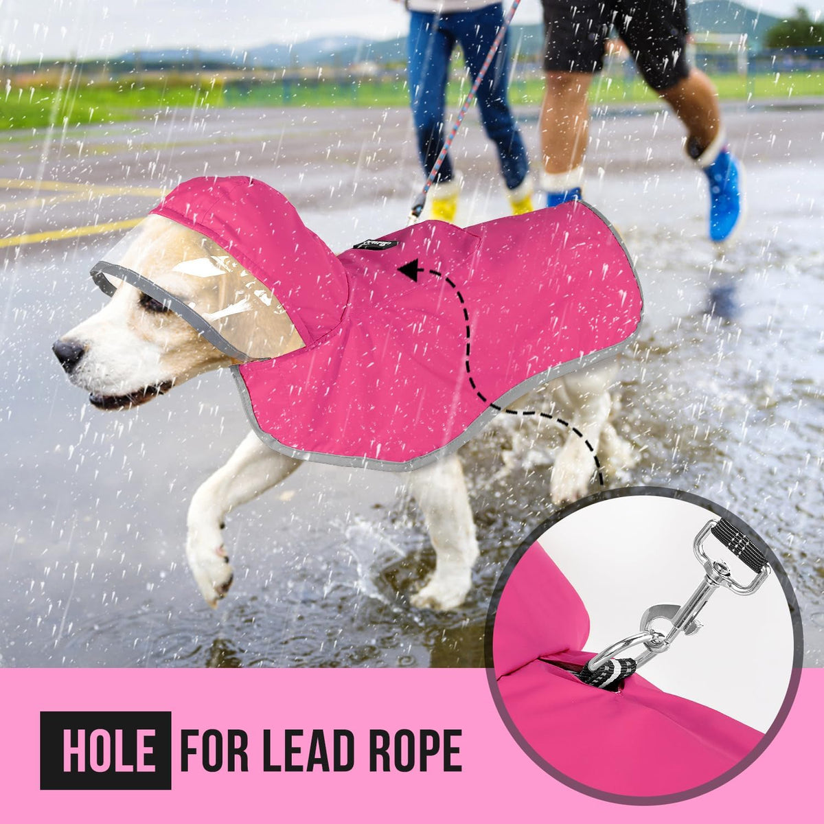 Lukovee Dog Raincoat, Waterproof Jacket with Clear Hood & Leash Hole, M – Essentials for Dogs - Fuchsia / 2X-Large - image 2