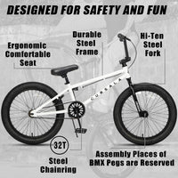 cubsala Crossea 18 20 Inch Kids Freestyle BMX Bike for 5-13 Years Old – Fun for Kids & Family - White & Black / 20 Inch / Without Pegs - image 2