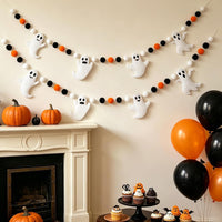 Whaline Halloween ghost felt banner with white ghosts in different expressions and black and orange  - view 8