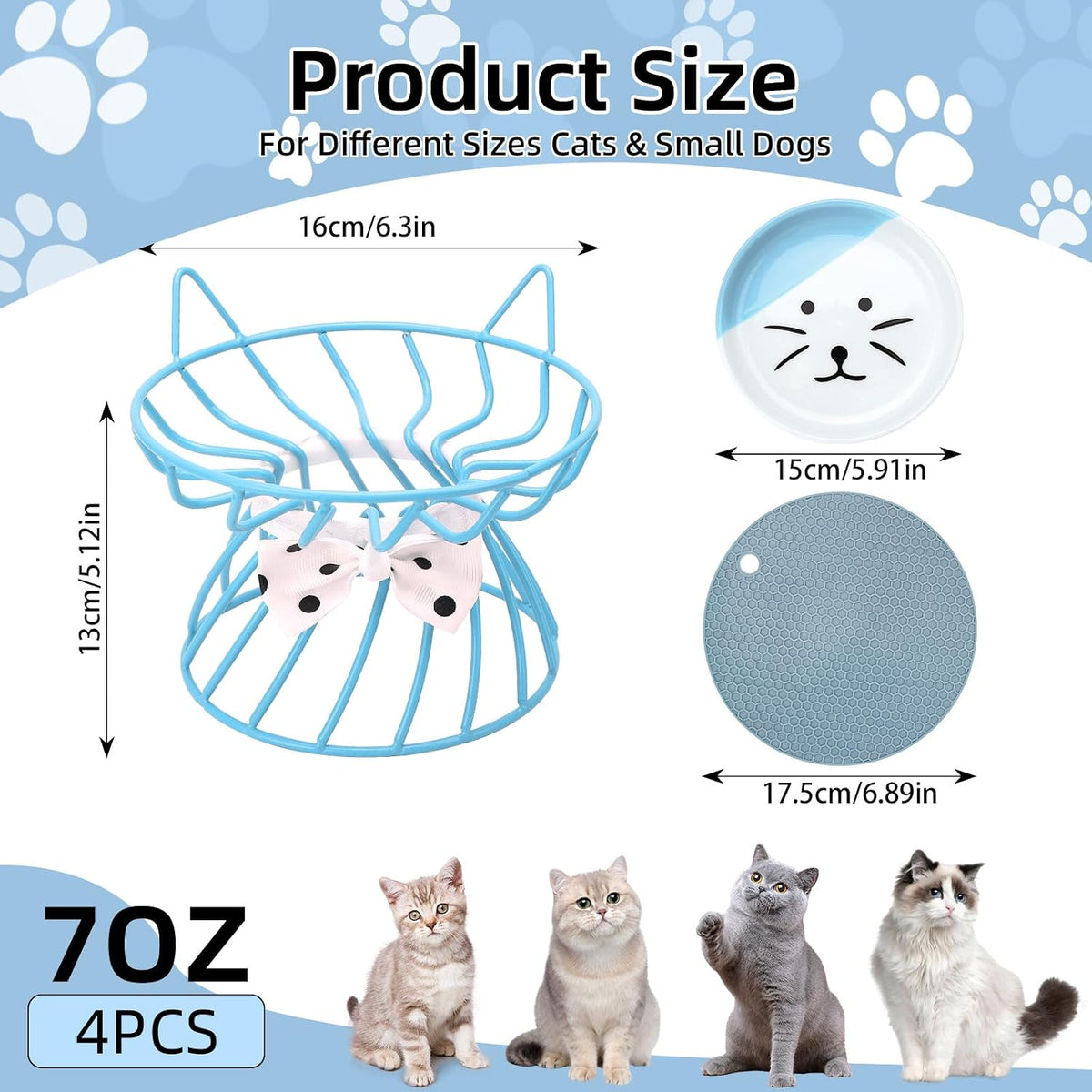 Set of 4 Elevated Ceramic Cat Bowls, Assorted Colors – Essentials for Cats - Black+Blue+Pink+Green - image 2