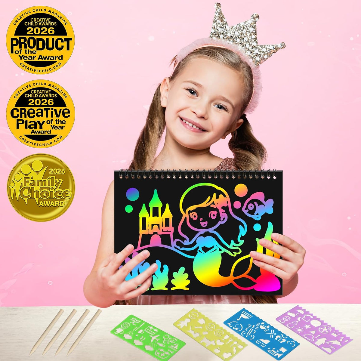 ZMLM Scratch Paper Art Craft: 2 Pack Rainbow Scratch Set for 3 4 5 6 - Mermaid - image 2
