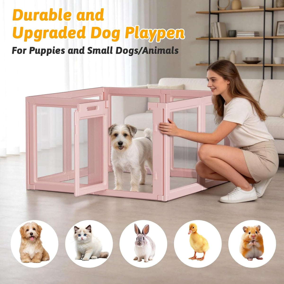 DIY Clear Acrylic Dog Playpen House - Skin Pink / 8PCS / 30.3"H - image 4