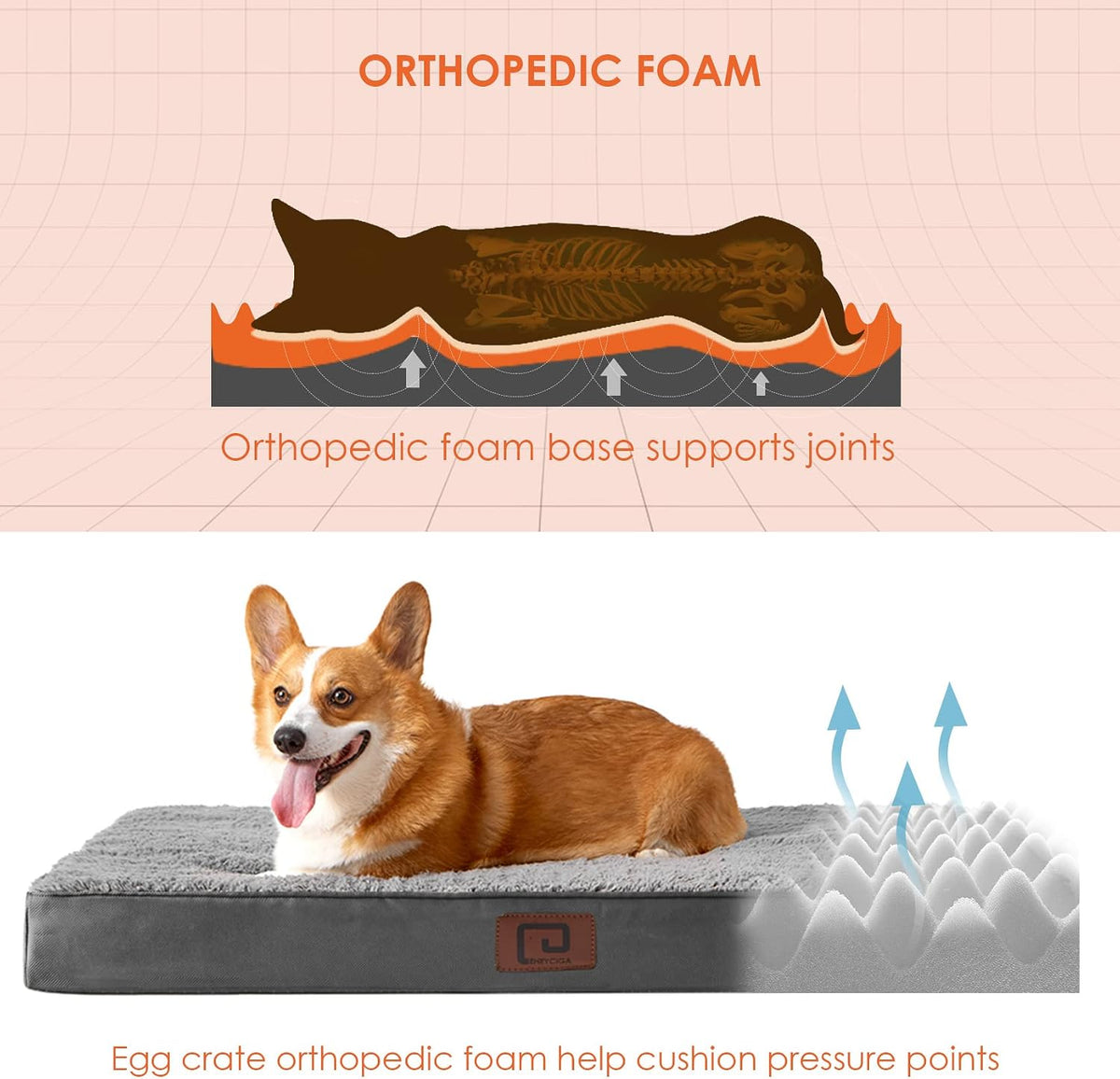 EHEYCIGA Orthopedic Dog Bed Large with Removable Washable Cover - 41*27*3.5 inches (Pack of 2) / Grey - image 2