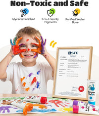 JUPITEARTH washable finger paint set for toddlers with 12 color tubes, apron, brush, palette and eye - view 5
