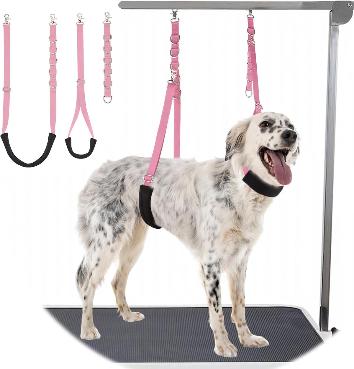 Dog Grooming Belly Strap - 3PCS Grooming Restraint Set Adjustable Belly Band Loops Strap - Light Pink