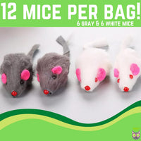 Smokey's Stash Rabbit Fur Mouse Cat Toy 12 per Pack White and Gray - 12 - image 4