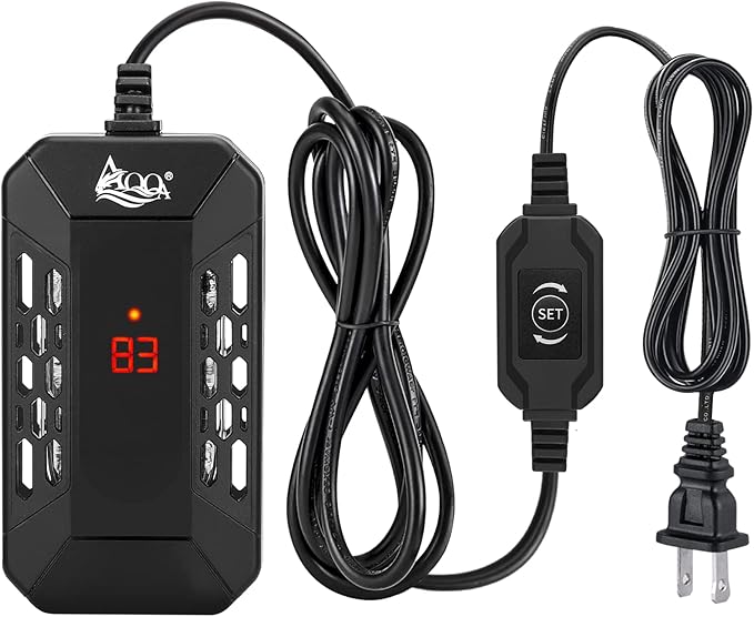 AQQA Aquarium Submersible Heater for Fish Tank,LED Temperature Display and Built-in Thermometer,External Controller Temperature Control Range 59℉-93℉,Safety Control Protects 100W