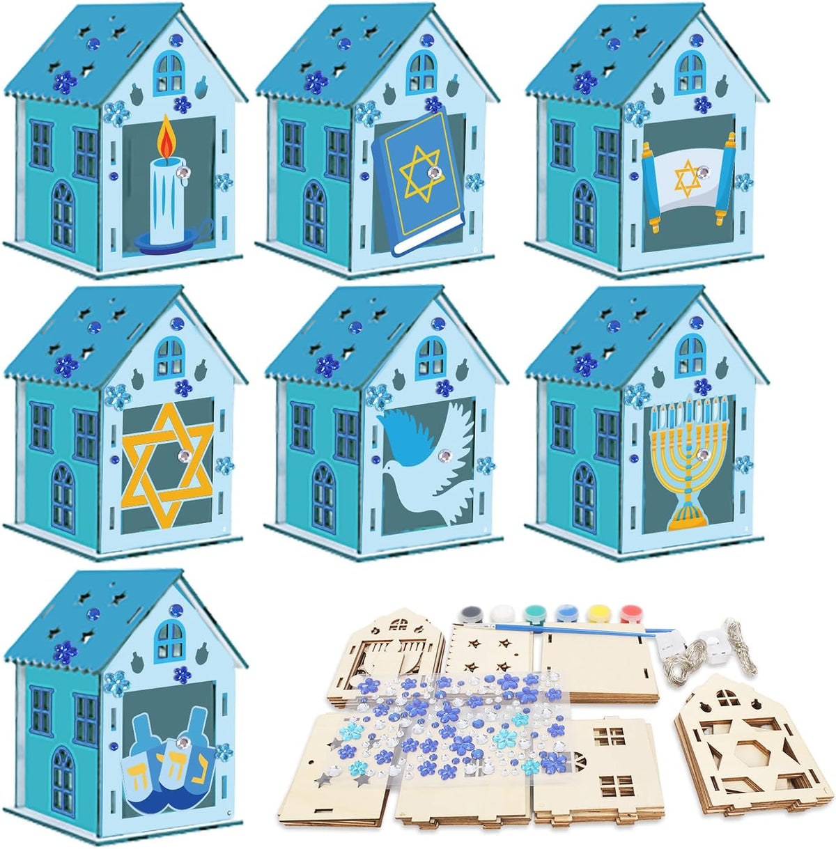 Fennoral 7 pack wooden 3D pumpkin house craft kit for kids Halloween decorating - view 8
