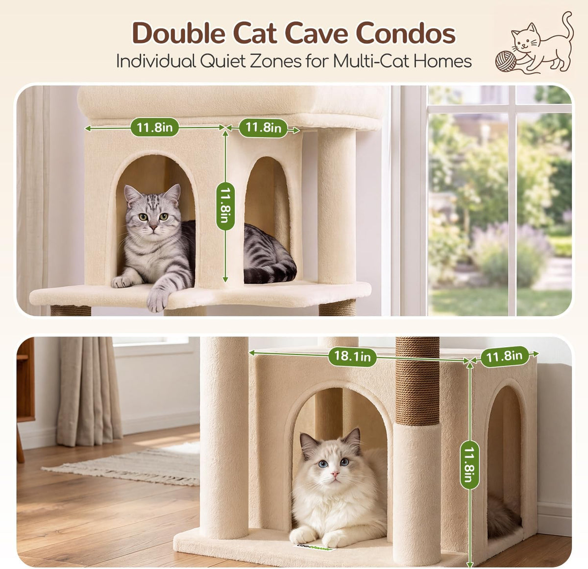 Globlazer Extra Tall Cat Tree Tower for Indoor Cats, F76 - Beige / 54 inch - image 3