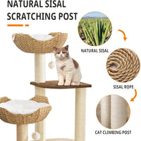 Big Modern Design Cat Tree Tower with White Cloud Mat, Unique Cat Supplies Tower with Scratching Post, Cute Wood Cat Tree Cat Furniture Activity Centre for Indoor Big Cats