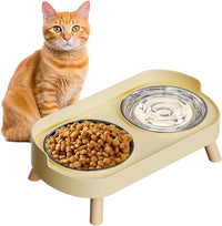 Elevated Cat Bowl, Raised Cat Food and Water Bowl Set for Indoor Cats, Splash Proof with 2 - Cat Bowls-Yellow