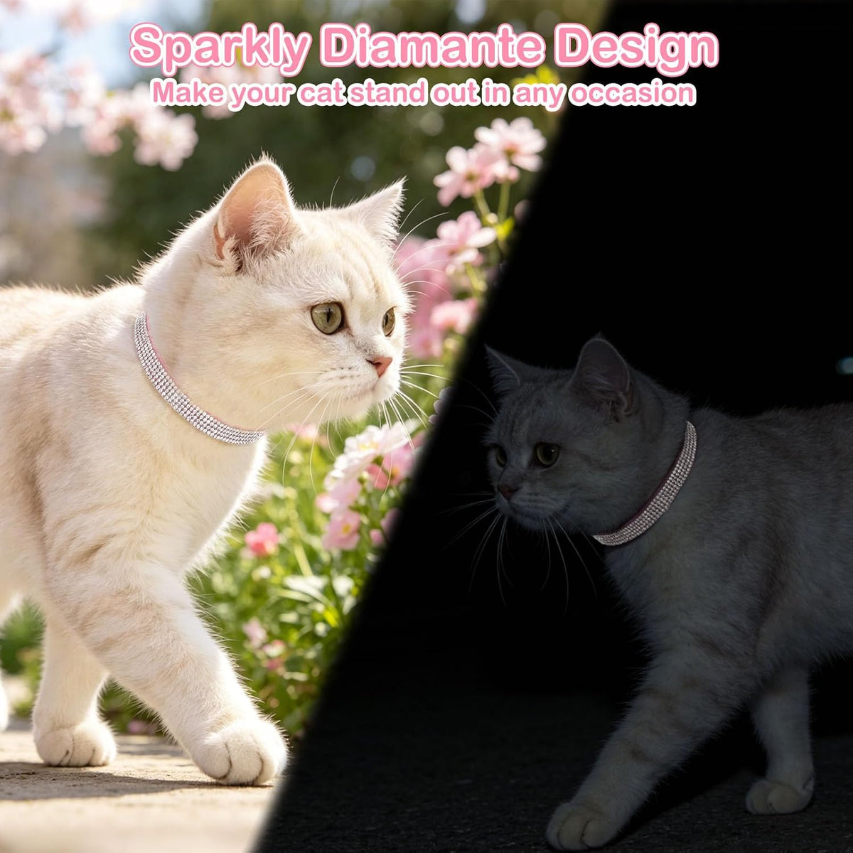 Rhinestone Cat Collar Breakaway, Bling Sparkly Diamond - Rose / 8"-12" Cats / Mini Dogs - image 4