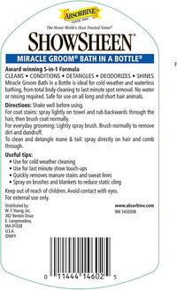 Absorbine ShowSheen Miracle Groom Waterless Shampoo, 5-in-1 Formula for Coat, Mane & Tail, 32oz