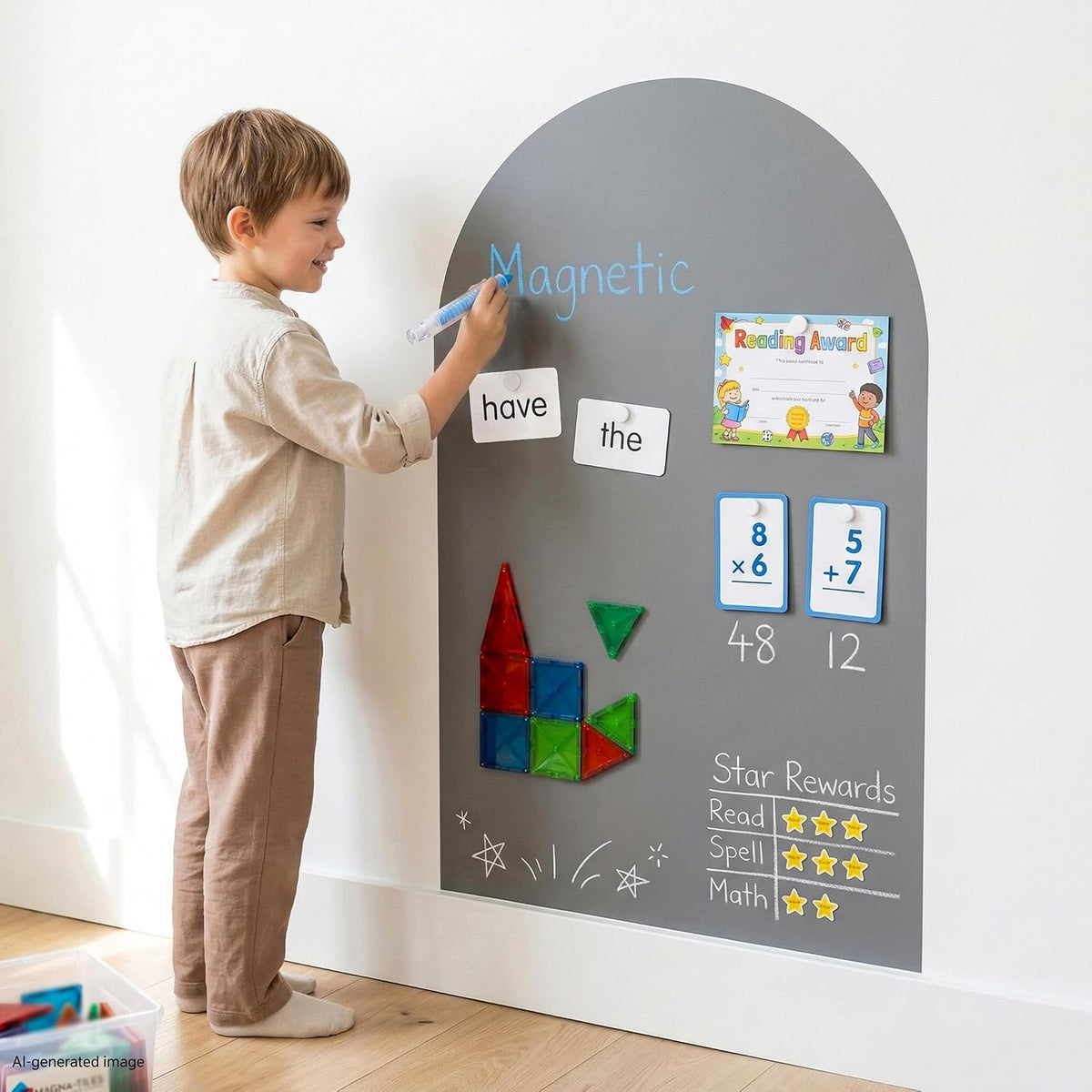 Qiytecno magnetic arch wall decal in quiet gray with chalk drawing - view 3