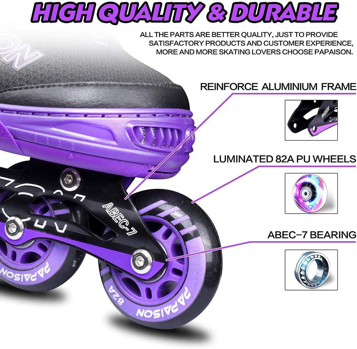 PAPAISON Adjustable Inline Skates for Kids and Adults with Full Light - A purple / Small - Little Kid (11C-1 US) - image 2
