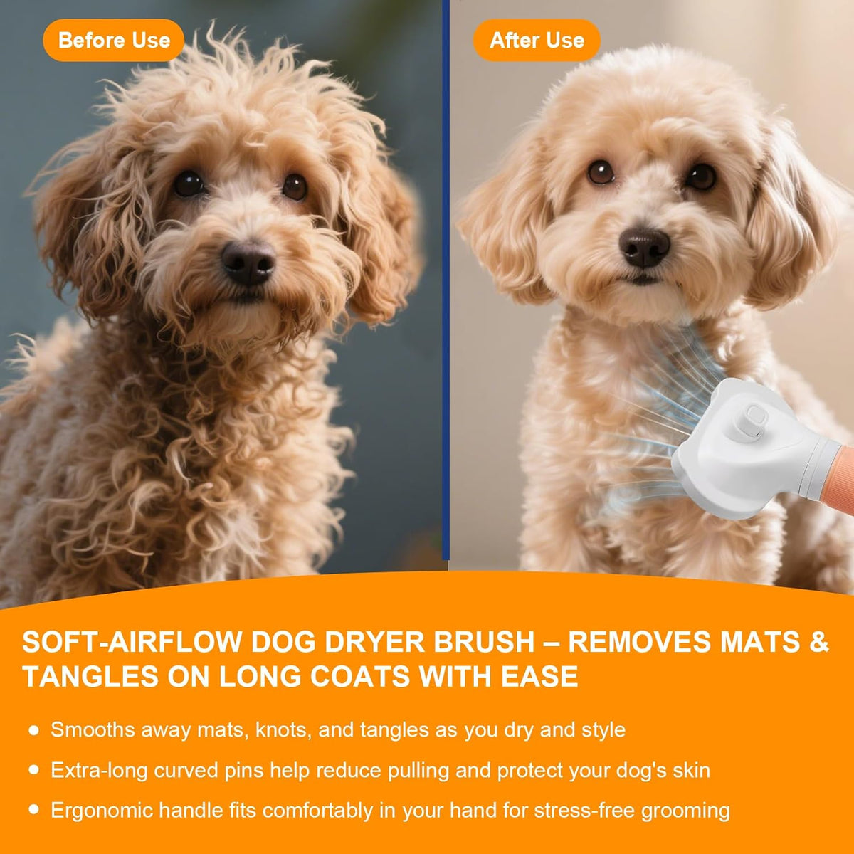 3-in-1 Pet Hair Dryer & Slicker Brush for Dogs & Cats, Portable - pink - image 4