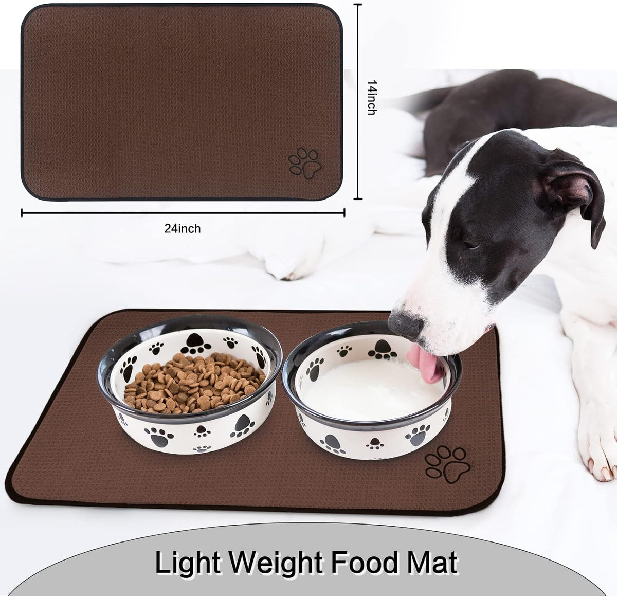 Dog Food Bowl Mat Pet Feeding Mat for Food Water 14.2x24In Grey – Essentials for Dogs - Brown Rectangle / 24"L x 14.2"W - image 2