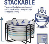 Ceramic Cat Food Bowls, Water - Classic Colors + Metal Stand - image 4