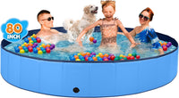 Jecoo Dog Pool for Large Dogs Kiddie Pool Hard Plastic Foldable Dog - Blue / XXXL-80" x 12"