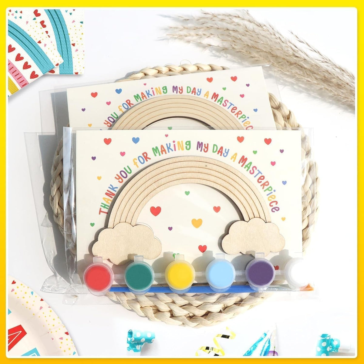 BOIKOKY 12-pack rainbow painting party favor kits with wooden rainbow magnets - view 5