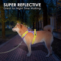 PHOEPET No Pull Dog Harness, Unique Colors Reflective Adjustable Dog Vest, with Soft Training Handle Metal Clips for Small Medium Large Dogs (Baby Purple Base & Yellow Straps,S)