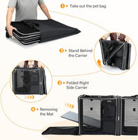 Lekereise Large Cat Carrier for 2 Cats - Foldable Black / M-2 Cats Travel - image 3