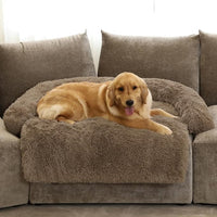 Calming Dog Bed Fluffy Plush Dog Mat for Furniture Protector with Removable Washable Cover for Large Medium Small Dogs and Cats (Extra Large (53x39.3x6), Camel)
