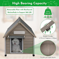 Outdoor Dog House Weatherproof Large Wooden Dog Kennel Indoor for Small Dogs with Chew-Proof Frame, Oxford Fabric Window, Removable Floor Pet Shelter (Grey, 26" D x 31.9" W x 32" H)