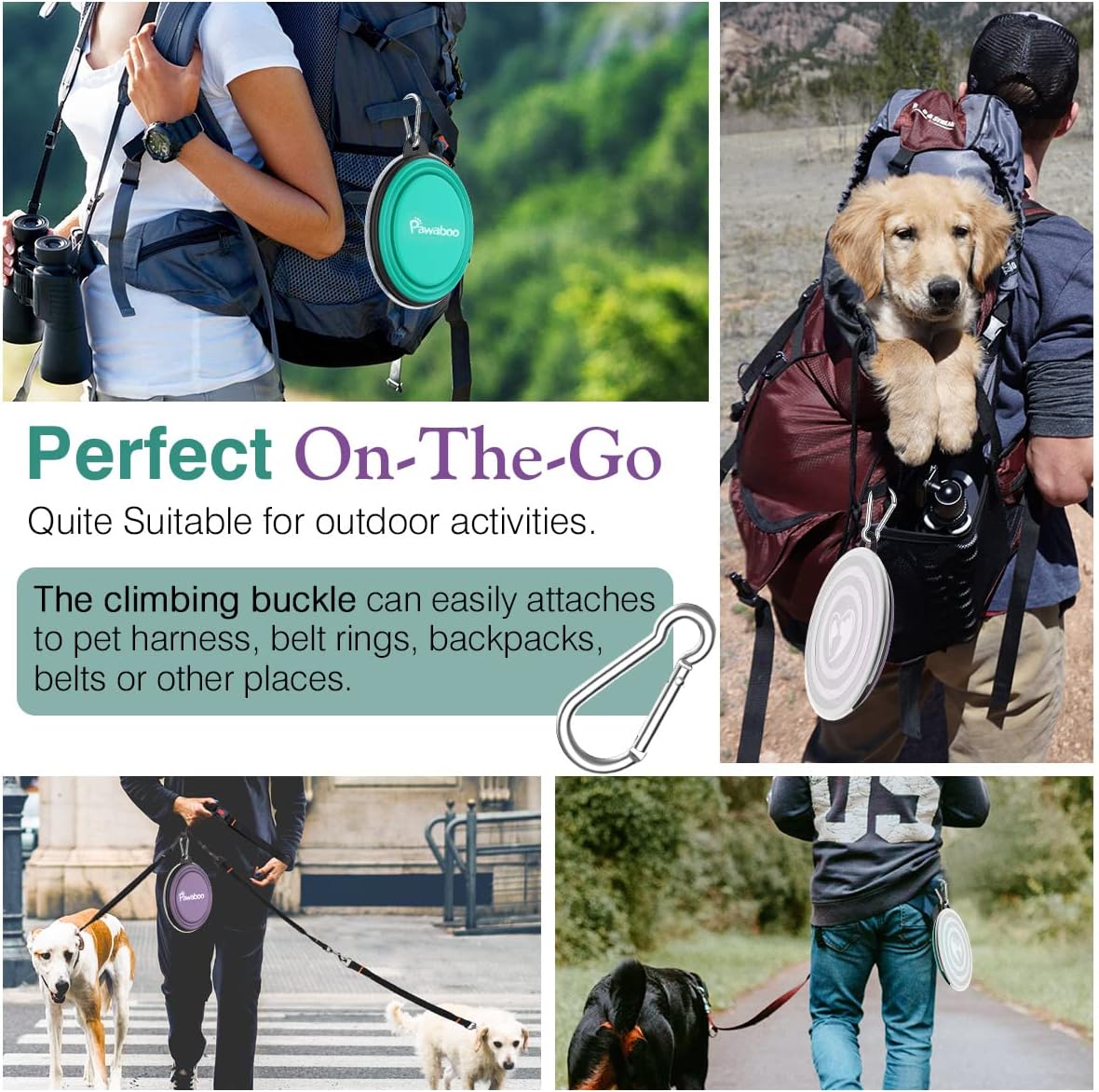 Pawaboo Collapsible Travel Dog Bowls 2 Pack with Lids&Carabiners - 450ml(Pack of 2) / A-Violet+Turquoise - image 3