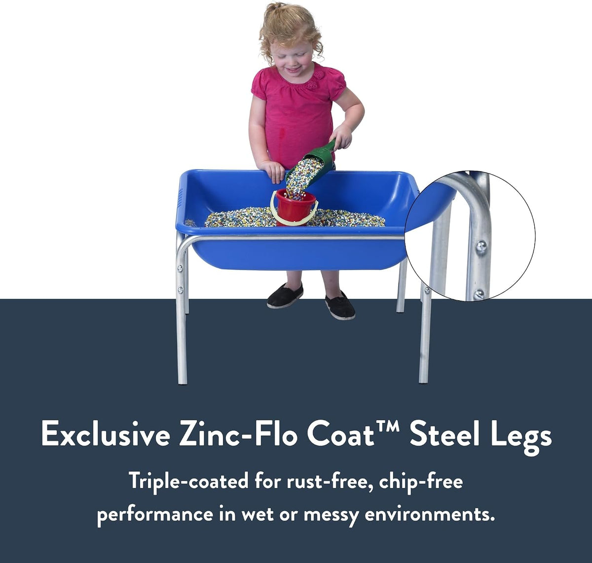 Children's Factory 18 inch small blue sensory table with lid on galvanized steel frame - view 3