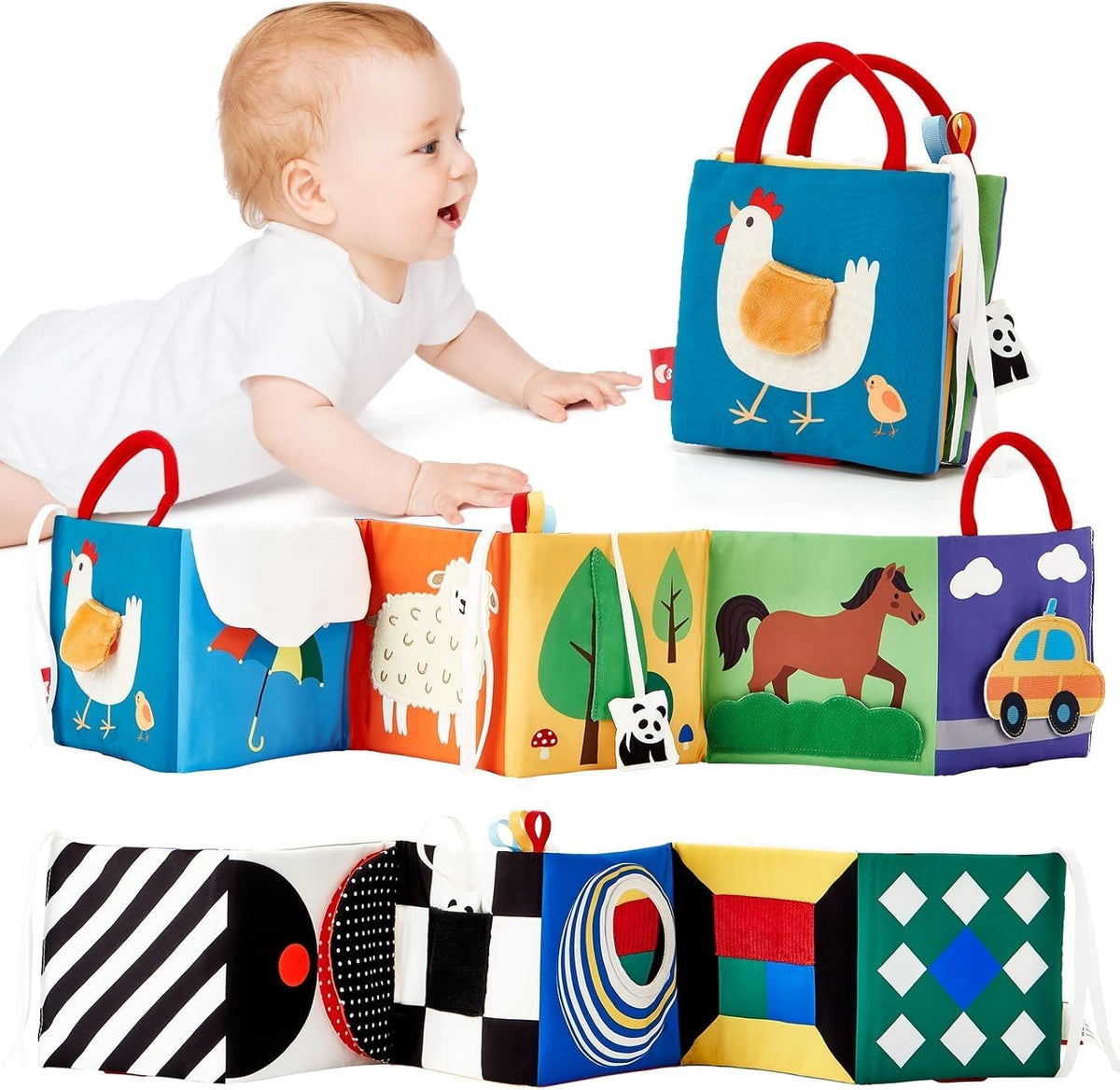 hahaland Baby Soft Cloth Crinkle Books Touch and Feel Sensory Infant - Double-Sided Book