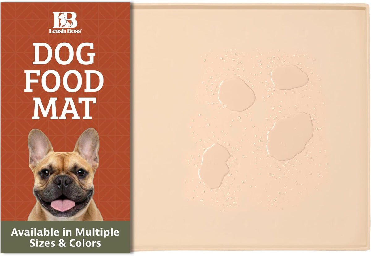 Leash Boss Rectangular Silicone Pet Feeding Mat, Raised Edge - 30"L x 22"W / Beige
