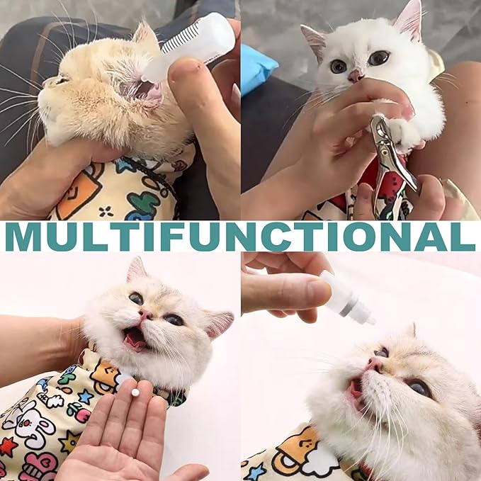 Cat Grooming Wrap, [XXL] Cat Restraint Wrap for Nail Clipping, Ear Cleaning, and Teeth Brushing, Self-Adherent, Anti-Bite, Anti-Scratch, Anti Scratch