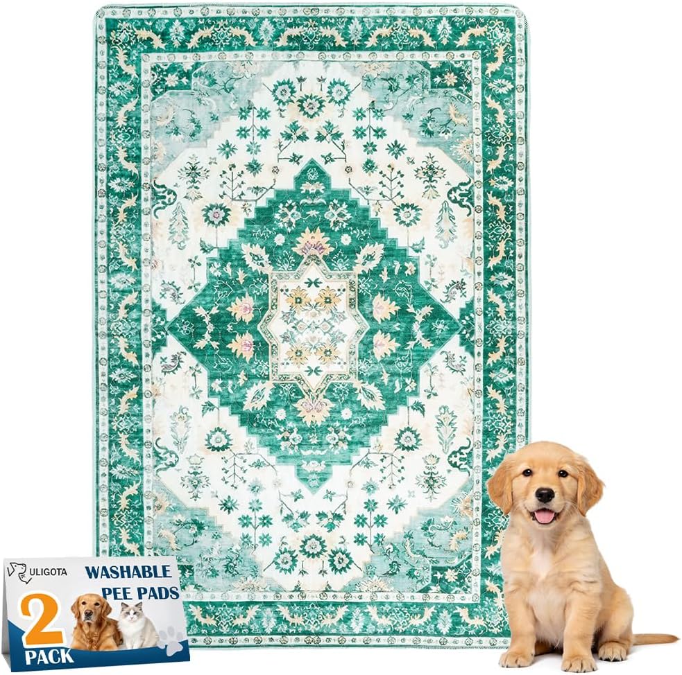 Washable Pee Pads for Dogs, Non-Slip Potty Pads - Green Medallion / 40"x26" (Pack of 2)