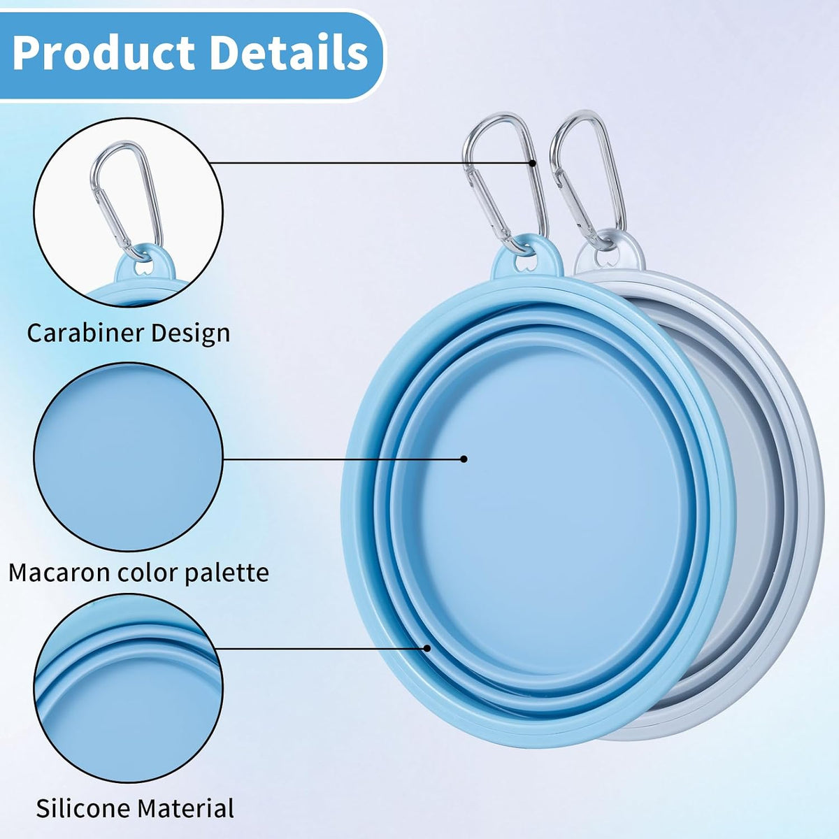 SLSON Collapsible Dog Bowl Silicone - Macaron Blue and Light Grey / Large - image 3