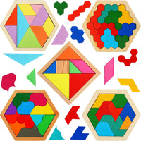 Jerify 5 pack wooden tangram puzzle for kids with colorful geometric blocks