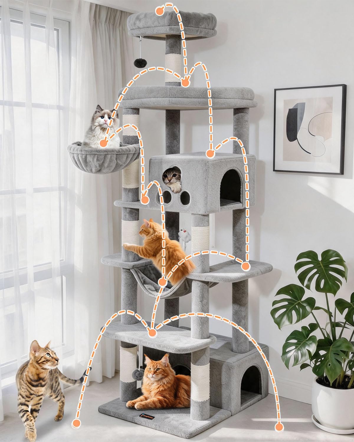 Taoqimiao 32.2in Cat Tree with Toy - Light Gray / 79 inch - image 2