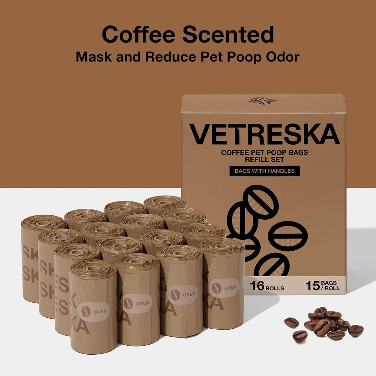 VETRESKA Dog Poop Bags with Handles 240 Count - Coffee / 1 Count (Pack of 240) - image 4