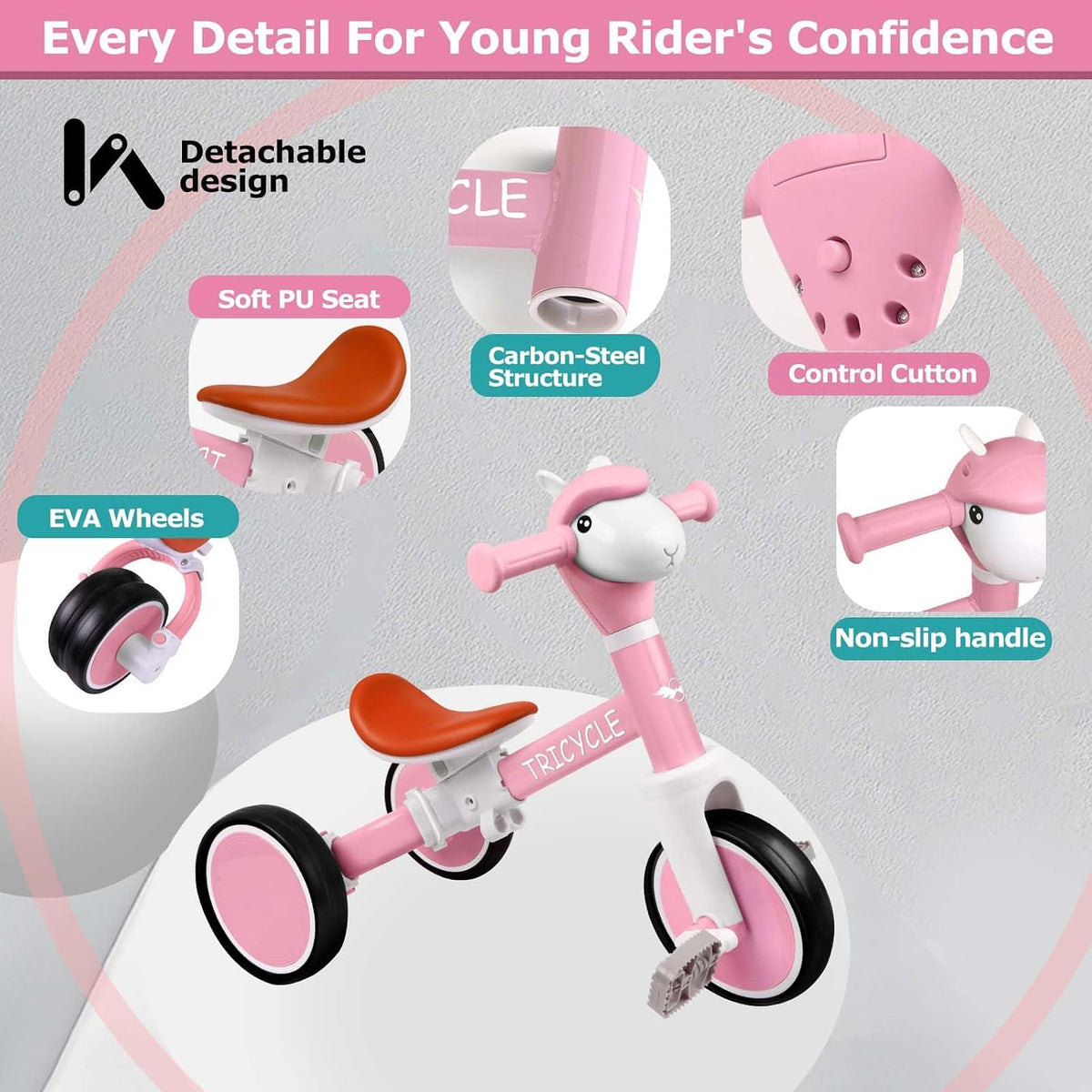 Tricycle for Kids 1-3 Year Olds - Basic Pink - image 4