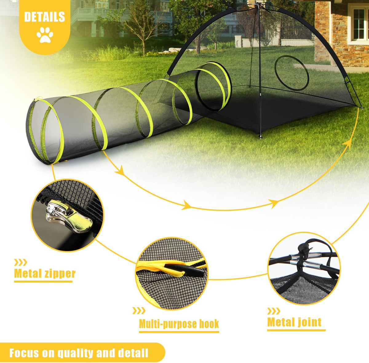 Outdoor Cat Enclosures for Indoor, Portable Mesh Tent - 2PC Cat House with Tunnel - image 3