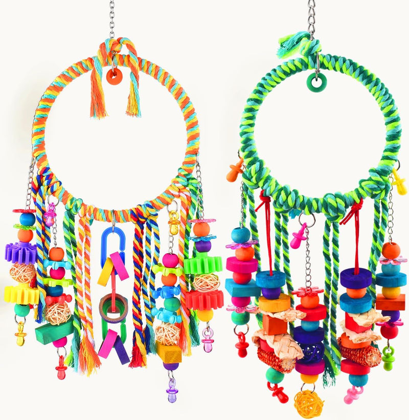 KATUMO Bird Toys, Bird Swing Toy Bird Perch with Colorful Chewing Toys, Suitable for Lovebirds - Orange+Green