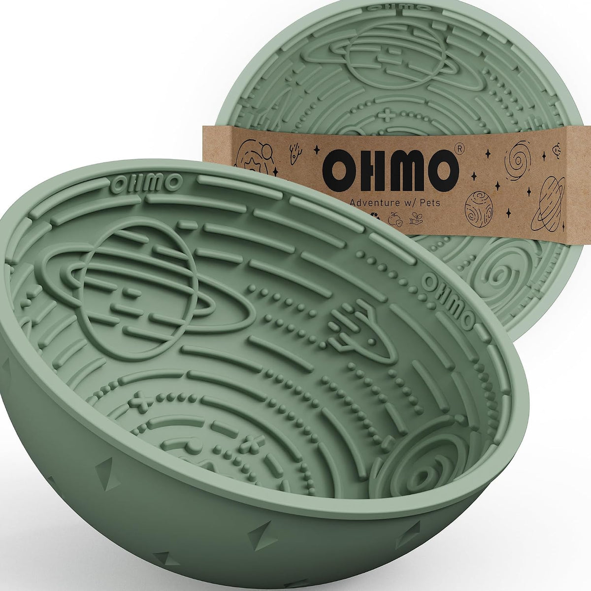 OHMO Lick Mat for Dogs&Cats, Space Pattern, Camo&Sage Green - Sage Green / 6.3"L x 6.3"W