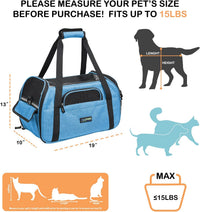 JESPET Soft-Sided Airline-Approved Dog & Cat Carrier Travel Bag – Essentials for Cats - 19.0"L x 10.0"W x 13.0"H / Turquoise Blue - image 2